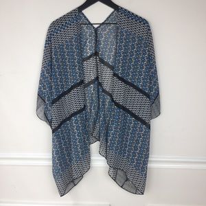 Trixxi Kimono Wrap Blue Black Geometric Print S